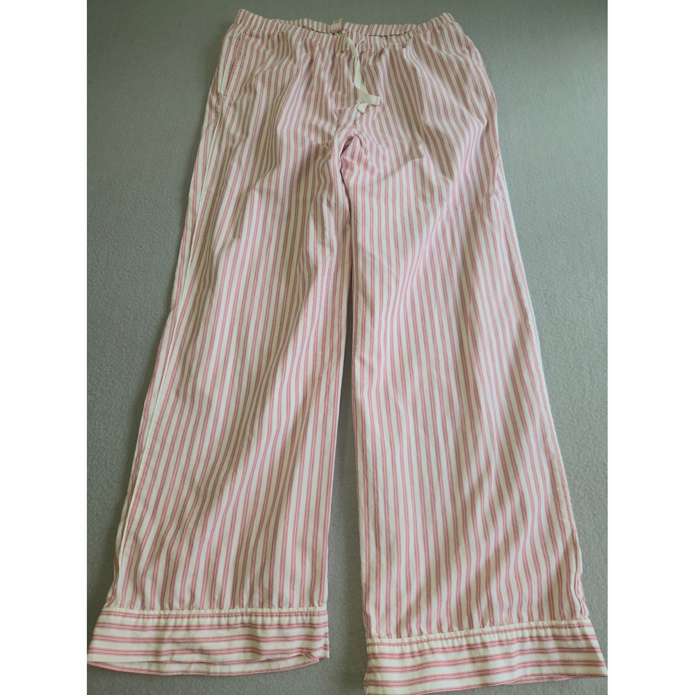 Victoria's Secret Pajama Pants Women XL Long Red White Striped Cotton Wide Leg
